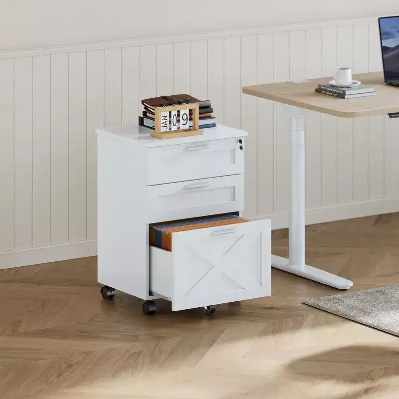3-Drawer File Cabinet with Lock, Mobile Under Desk Filing Cabinet for Home Office, Wood Storage Organizer for Letter/a4/Legal Size Documents