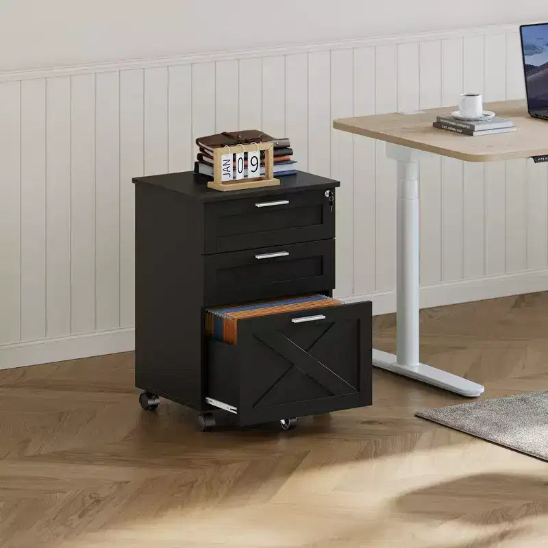 3-Drawer File Cabinet with Lock, Mobile Under Desk Filing Cabinet for Home Office, Wood Storage Organizer for Letter/a4/Legal Size Documents