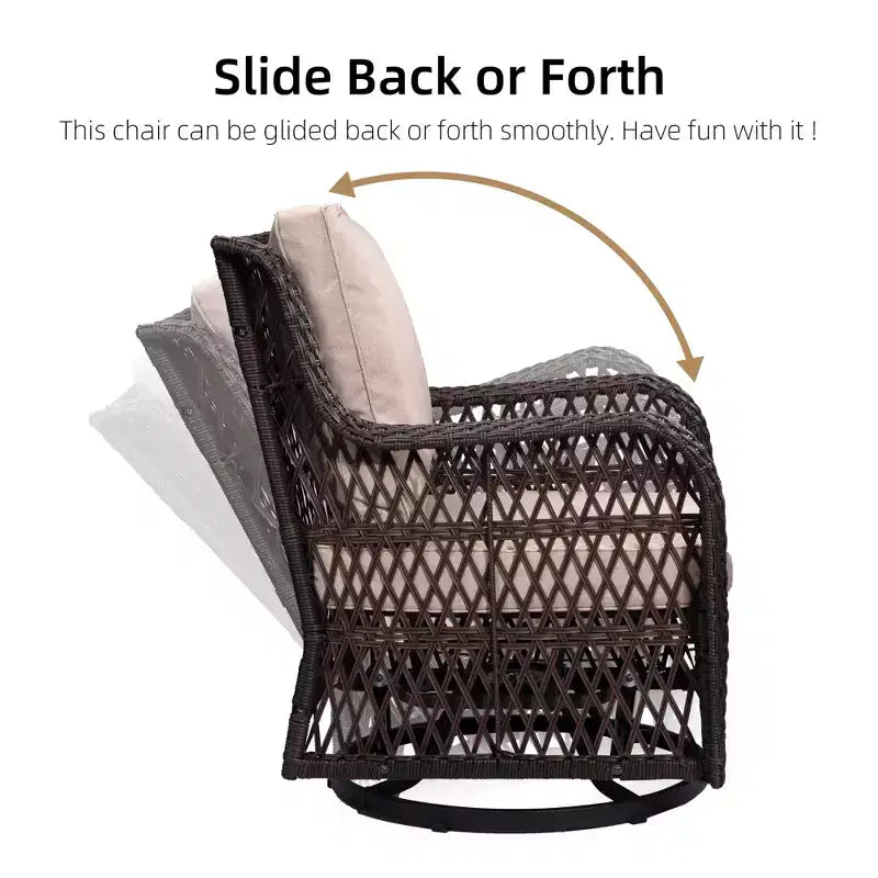 3-Piece Outdoor Wicker Patio Bistro Set with 360-Degree Swivel Rocking Chairs and Tempered Glass Side Table for Porch Garden