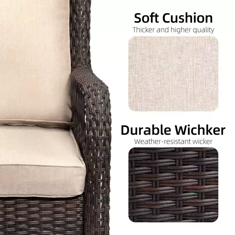 3-Piece Outdoor Wicker Patio Bistro Set with 360-Degree Swivel Rocking Chairs and Tempered Glass Side Table for Porch Garden
