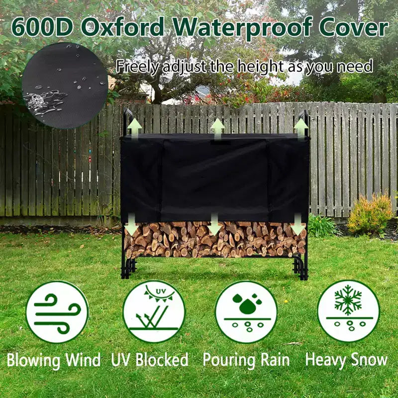 4 FT Premium Outdoor Firewood Rack with Cover, Reinforced Stability, 440 lbs Capacity Wood Holder, Rust-Resistant Steel Tubing, Waterproof Cover