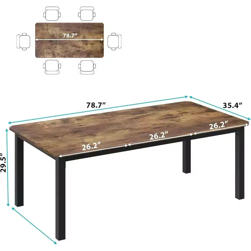 78 Inch Kitchen Table for 6-8 People, Industrial Dining Table with Metal Frame, Wide Large Rectangular Dinner Table for Kitchen, Dining Room