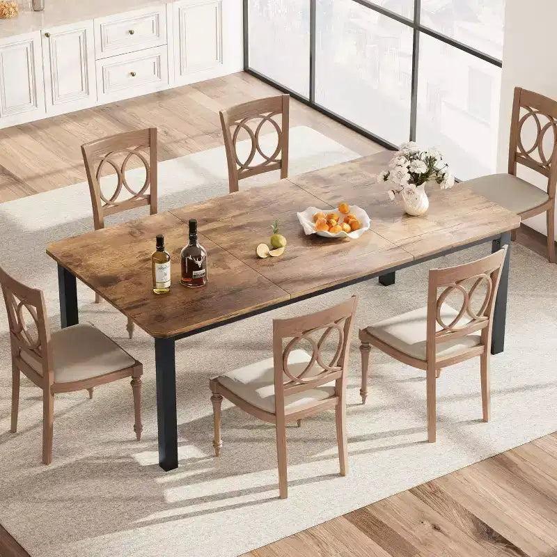 78 Inch Kitchen Table for 6-8 People, Industrial Dining Table with Metal Frame, Wide Large Rectangular Dinner Table for Kitchen, Dining Room