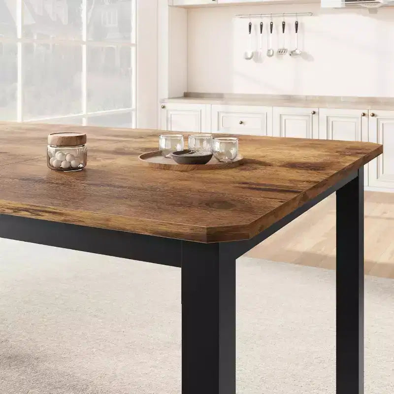 78 Inch Kitchen Table for 6-8 People, Industrial Dining Table with Metal Frame, Wide Large Rectangular Dinner Table for Kitchen, Dining Room