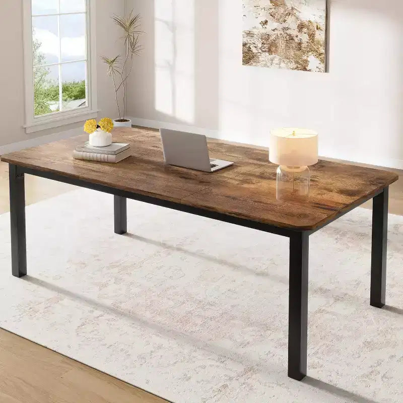 78 Inch Kitchen Table for 6-8 People, Industrial Dining Table with Metal Frame, Wide Large Rectangular Dinner Table for Kitchen, Dining Room
