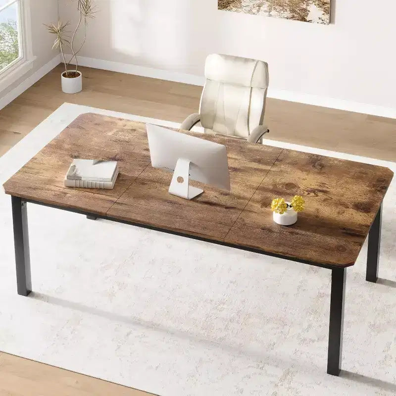 78 Inch Kitchen Table for 6-8 People, Industrial Dining Table with Metal Frame, Wide Large Rectangular Dinner Table for Kitchen, Dining Room