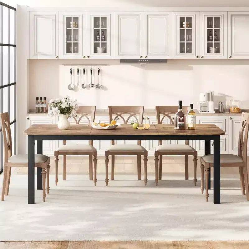 78 Inch Kitchen Table for 6-8 People, Industrial Dining Table with Metal Frame, Wide Large Rectangular Dinner Table for Kitchen, Dining Room