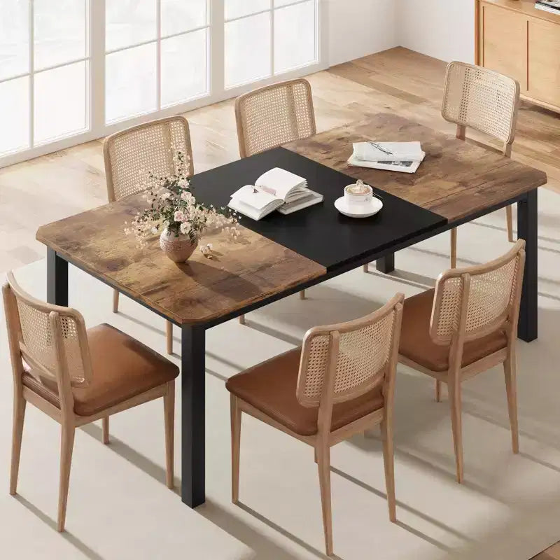 78 Inch Kitchen Table for 6-8 People, Industrial Dining Table with Metal Frame, Wide Large Rectangular Dinner Table for Kitchen, Dining Room