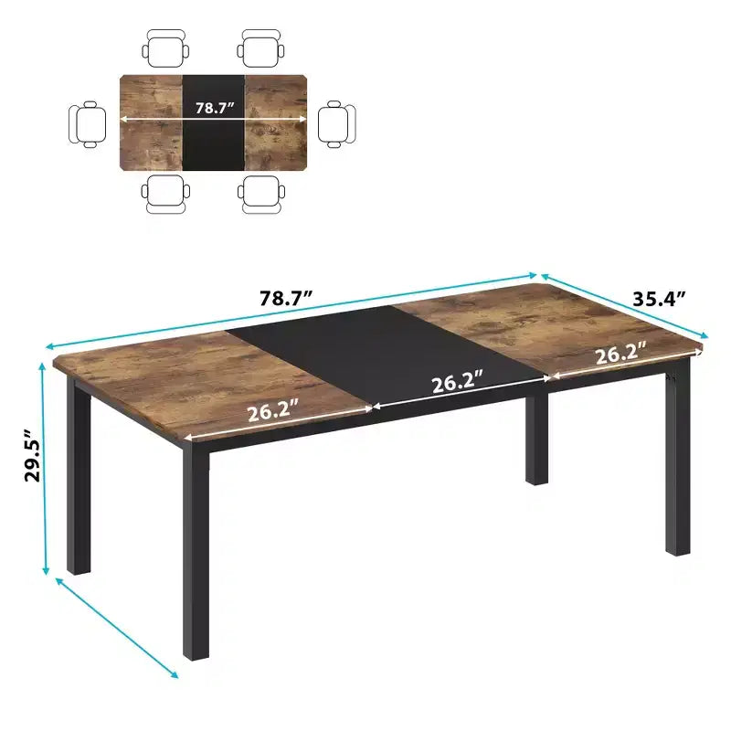 78 Inch Kitchen Table for 6-8 People, Industrial Dining Table with Metal Frame, Wide Large Rectangular Dinner Table for Kitchen, Dining Room