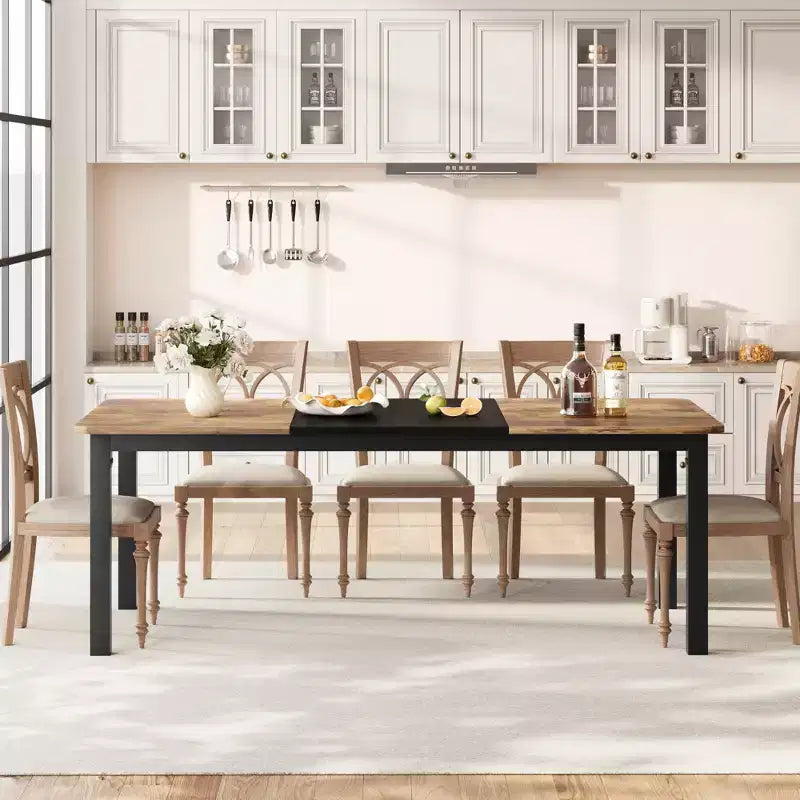 78 Inch Kitchen Table for 6-8 People, Industrial Dining Table with Metal Frame, Wide Large Rectangular Dinner Table for Kitchen, Dining Room