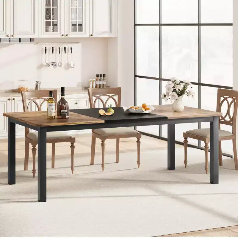 78 Inch Kitchen Table for 6-8 People, Industrial Dining Table with Metal Frame, Wide Large Rectangular Dinner Table for Kitchen, Dining Room