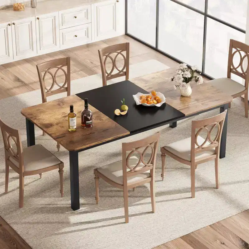 78 Inch Kitchen Table for 6-8 People, Industrial Dining Table with Metal Frame, Wide Large Rectangular Dinner Table for Kitchen, Dining Room