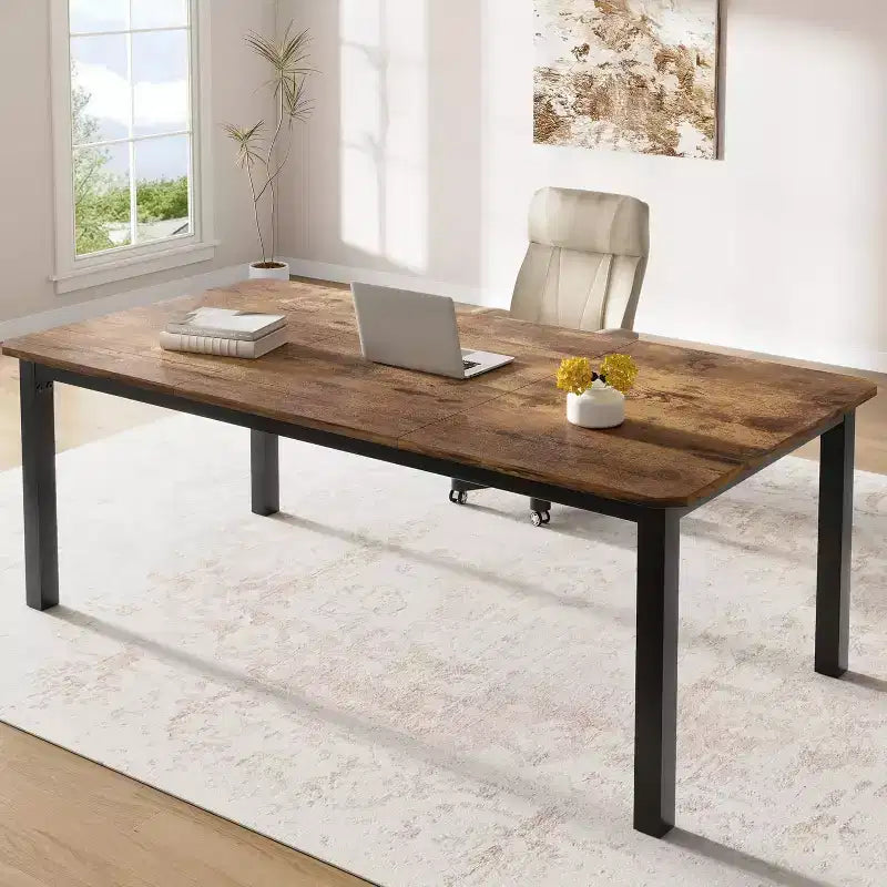 78 Inch Kitchen Table for 6-8 People, Industrial Dining Table with Metal Frame, Wide Large Rectangular Dinner Table for Kitchen, Dining Room