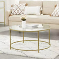 Round Coffee Table, 35.4 Inch Tempered Glass Top with Gold Steel Frame, 154 lb Capacity for Living Room, Gold