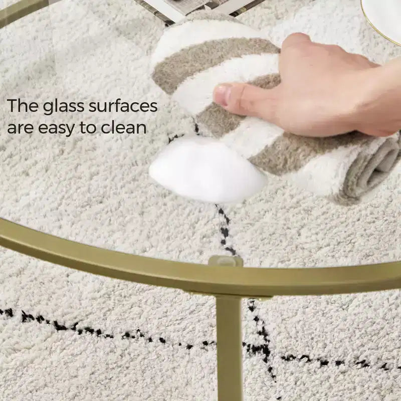 Round Coffee Table, 35.4 Inch Tempered Glass Top with Gold Steel Frame, 154 lb Capacity for Living Room, Gold