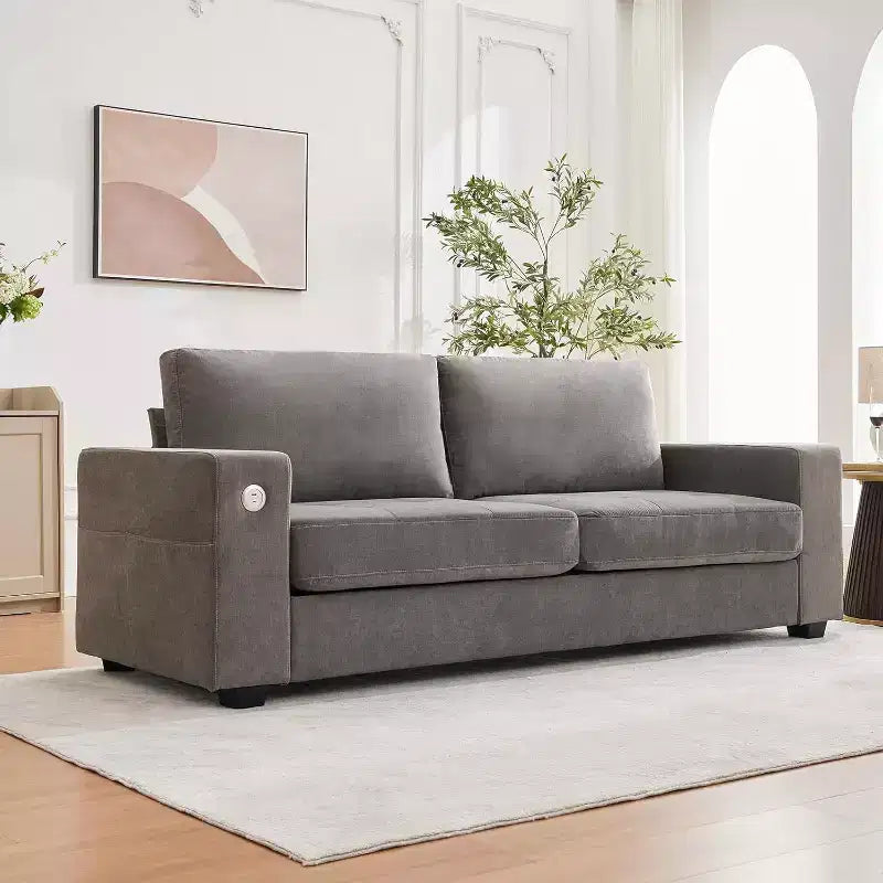 90 Modern Couches for Living Room, Chenille Fabric Loveseat Sofa, Removable Cushion Cover, Side Pocket, Sturdy Wood Frame