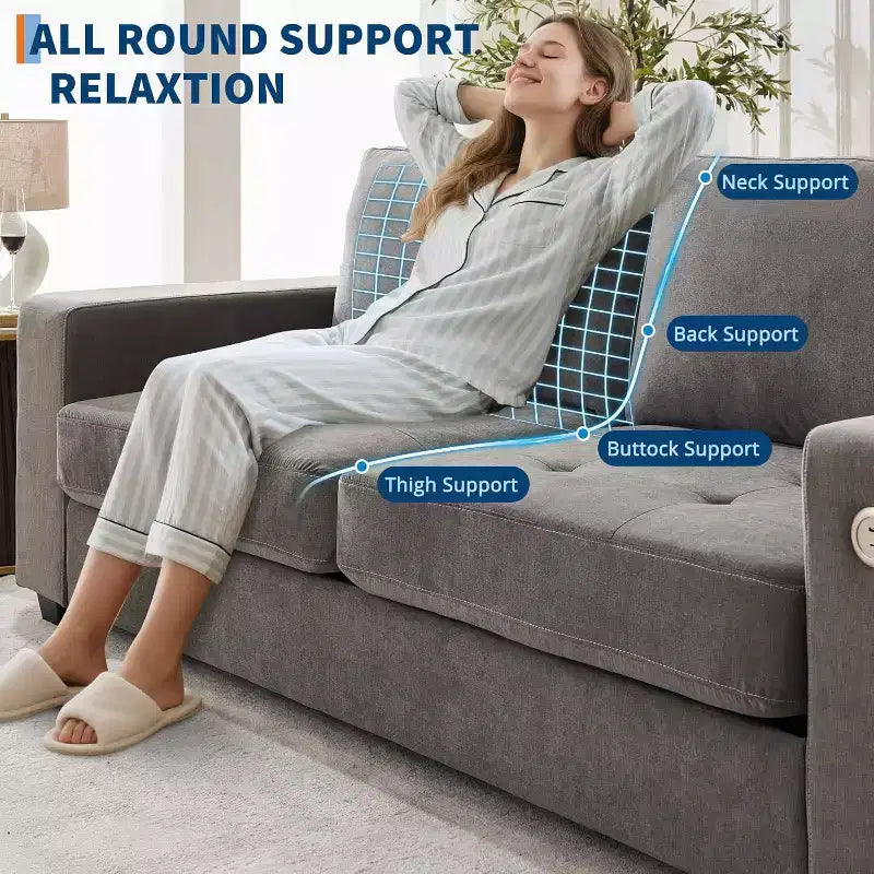 90 Modern Couches for Living Room, Chenille Fabric Loveseat Sofa, Removable Cushion Cover, Side Pocket, Sturdy Wood Frame