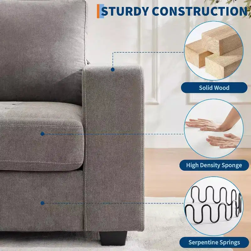 90 Modern Couches for Living Room, Chenille Fabric Loveseat Sofa, Removable Cushion Cover, Side Pocket, Sturdy Wood Frame