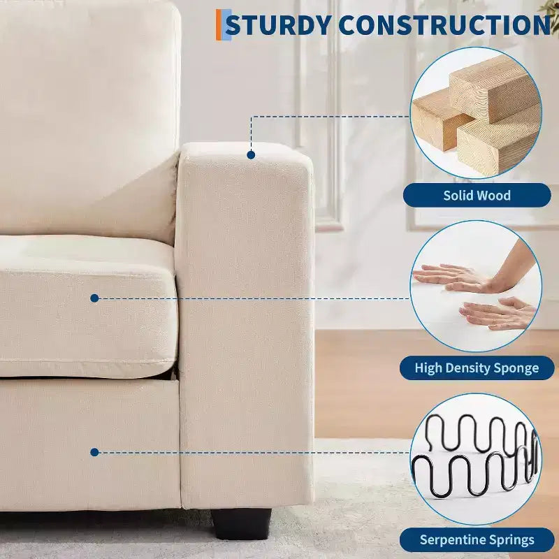 90 Modern Couches for Living Room, Chenille Fabric Loveseat Sofa, Removable Cushion Cover, Side Pocket, Sturdy Wood Frame
