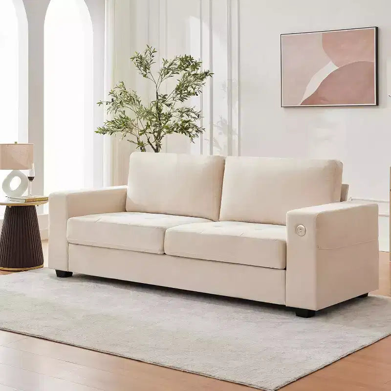 90 Modern Couches for Living Room, Chenille Fabric Loveseat Sofa, Removable Cushion Cover, Side Pocket, Sturdy Wood Frame