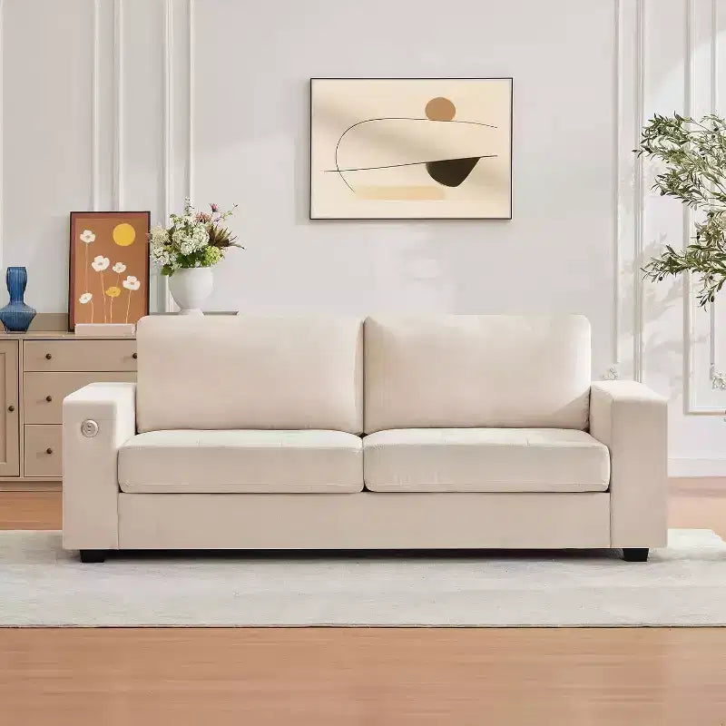 90 Modern Couches for Living Room, Chenille Fabric Loveseat Sofa, Removable Cushion Cover, Side Pocket, Sturdy Wood Frame