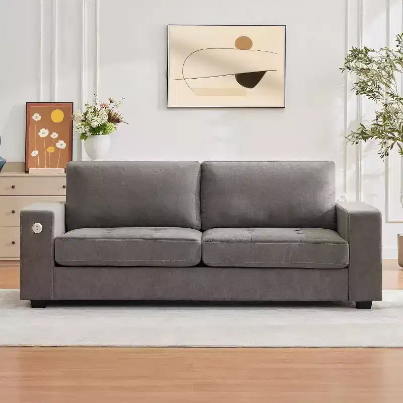 90 Modern Couches for Living Room, Chenille Fabric Loveseat Sofa, Removable Cushion Cover, Side Pocket, Sturdy Wood Frame
