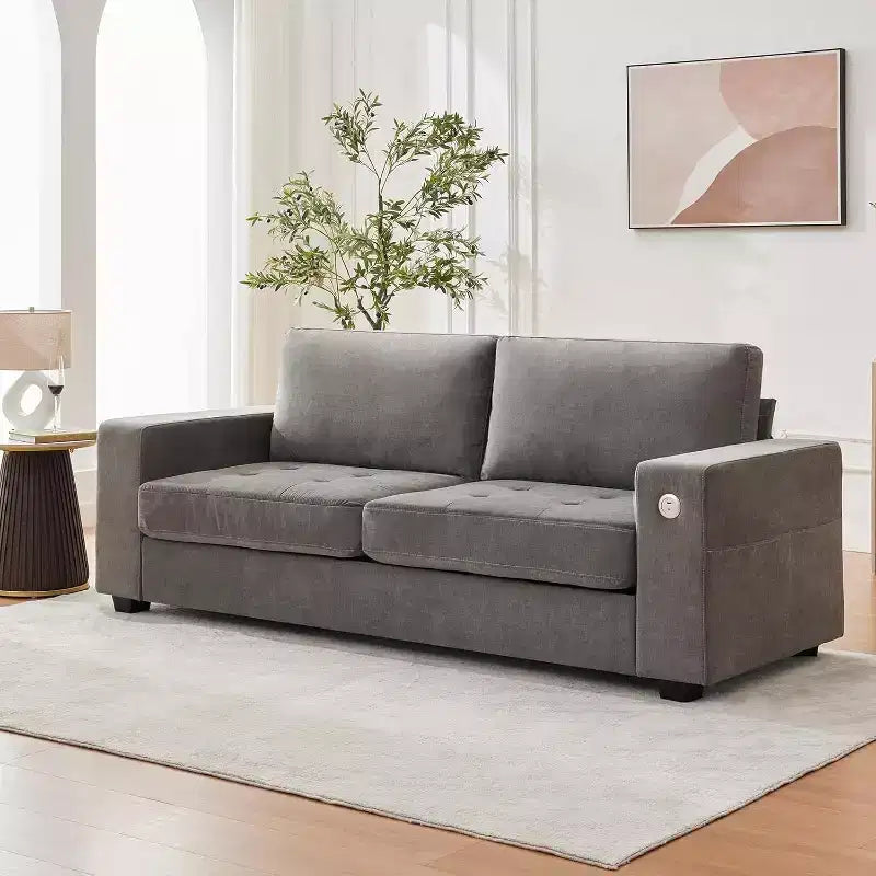 90 Modern Couches for Living Room, Chenille Fabric Loveseat Sofa, Removable Cushion Cover, Side Pocket, Sturdy Wood Frame