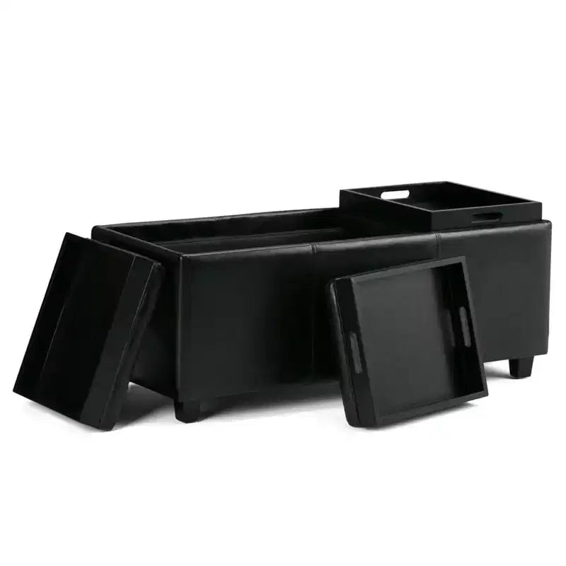 Okak 42IN Wide Storage Ottoman with 3 Flip-Over Serving Trays, Bench with Storage and Child Safety Hinges, End Of Bed Bench for Bedroom