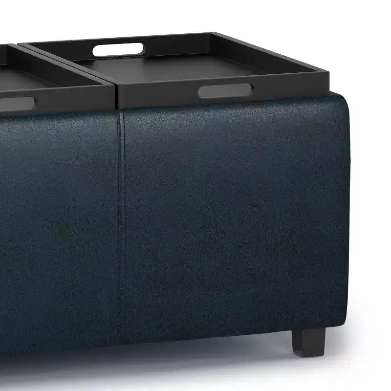 Okak 42IN Wide Storage Ottoman with 3 Flip-Over Serving Trays, Bench with Storage and Child Safety Hinges, End Of Bed Bench for Bedroom