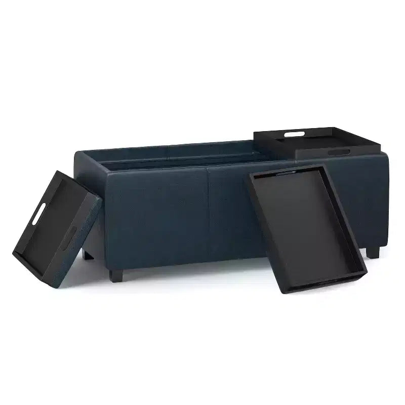 Okak 42IN Wide Storage Ottoman with 3 Flip-Over Serving Trays, Bench with Storage and Child Safety Hinges, End Of Bed Bench for Bedroom