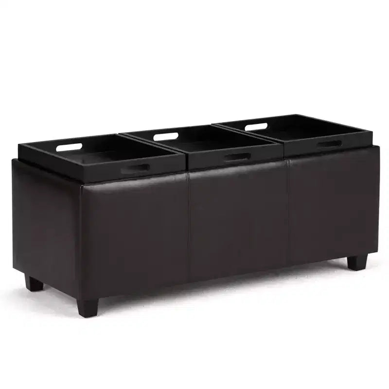 Okak 42IN Wide Storage Ottoman with 3 Flip-Over Serving Trays, Bench with Storage and Child Safety Hinges, End Of Bed Bench for Bedroom