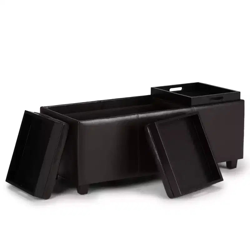 Okak 42IN Wide Storage Ottoman with 3 Flip-Over Serving Trays, Bench with Storage and Child Safety Hinges, End Of Bed Bench for Bedroom