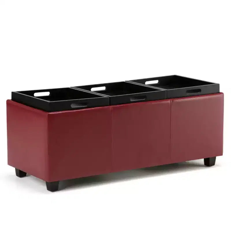 Okak 42IN Wide Storage Ottoman with 3 Flip-Over Serving Trays, Bench with Storage and Child Safety Hinges, End Of Bed Bench for Bedroom