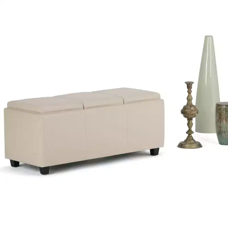 Okak 42IN Wide Storage Ottoman with 3 Flip-Over Serving Trays, Bench with Storage and Child Safety Hinges, End Of Bed Bench for Bedroom