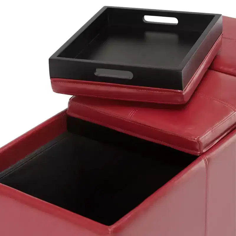 Okak 42IN Wide Storage Ottoman with 3 Flip-Over Serving Trays, Bench with Storage and Child Safety Hinges, End Of Bed Bench for Bedroom