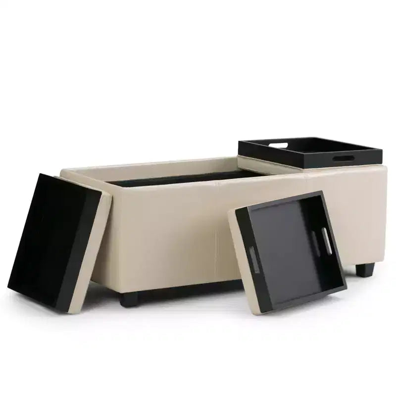 Okak 42IN Wide Storage Ottoman with 3 Flip-Over Serving Trays, Bench with Storage and Child Safety Hinges, End Of Bed Bench for Bedroom