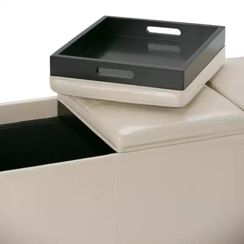Okak 42IN Wide Storage Ottoman with 3 Flip-Over Serving Trays, Bench with Storage and Child Safety Hinges, End Of Bed Bench for Bedroom