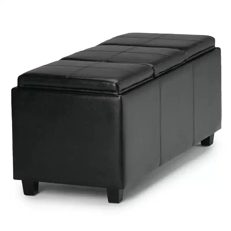 Okak 42IN Wide Storage Ottoman with 3 Flip-Over Serving Trays, Bench with Storage and Child Safety Hinges, End Of Bed Bench for Bedroom