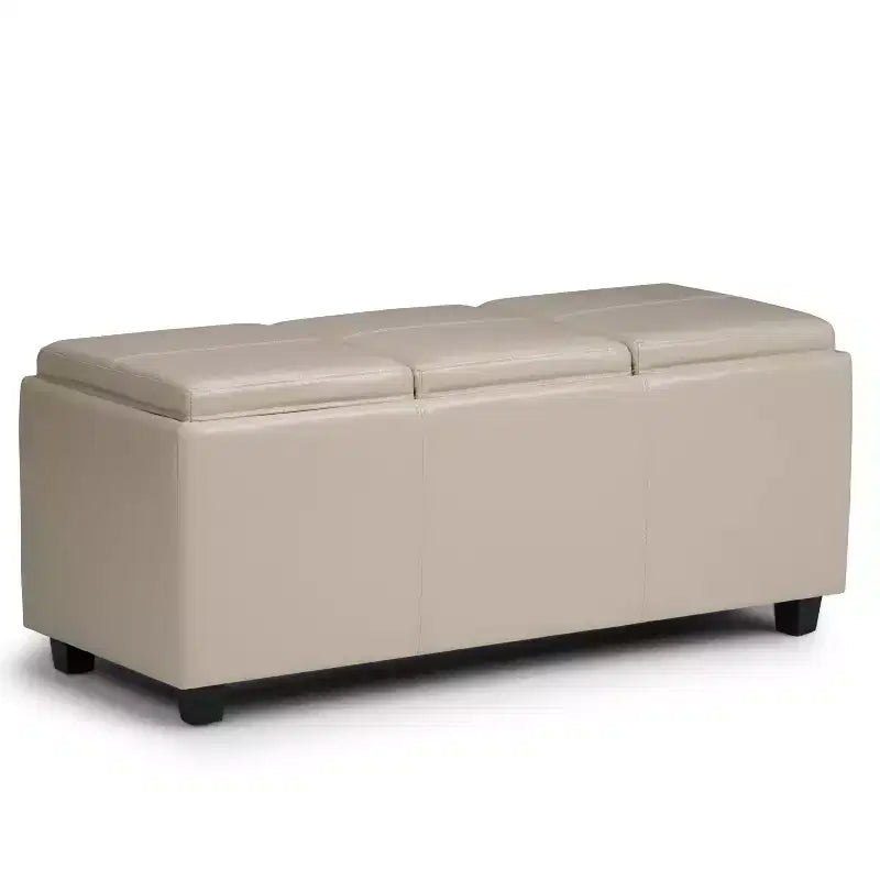 Okak 42IN Wide Storage Ottoman with 3 Flip-Over Serving Trays, Bench with Storage and Child Safety Hinges, End Of Bed Bench for Bedroom