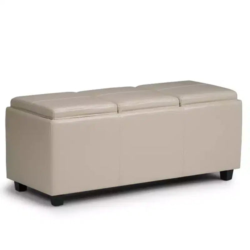 Okak 42IN Wide Storage Ottoman with 3 Flip-Over Serving Trays, Bench with Storage and Child Safety Hinges, End Of Bed Bench for Bedroom