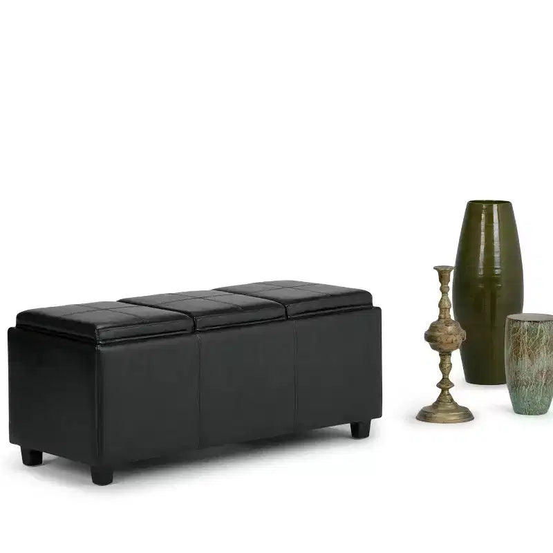 Okak 42IN Wide Storage Ottoman with 3 Flip-Over Serving Trays, Bench with Storage and Child Safety Hinges, End Of Bed Bench for Bedroom