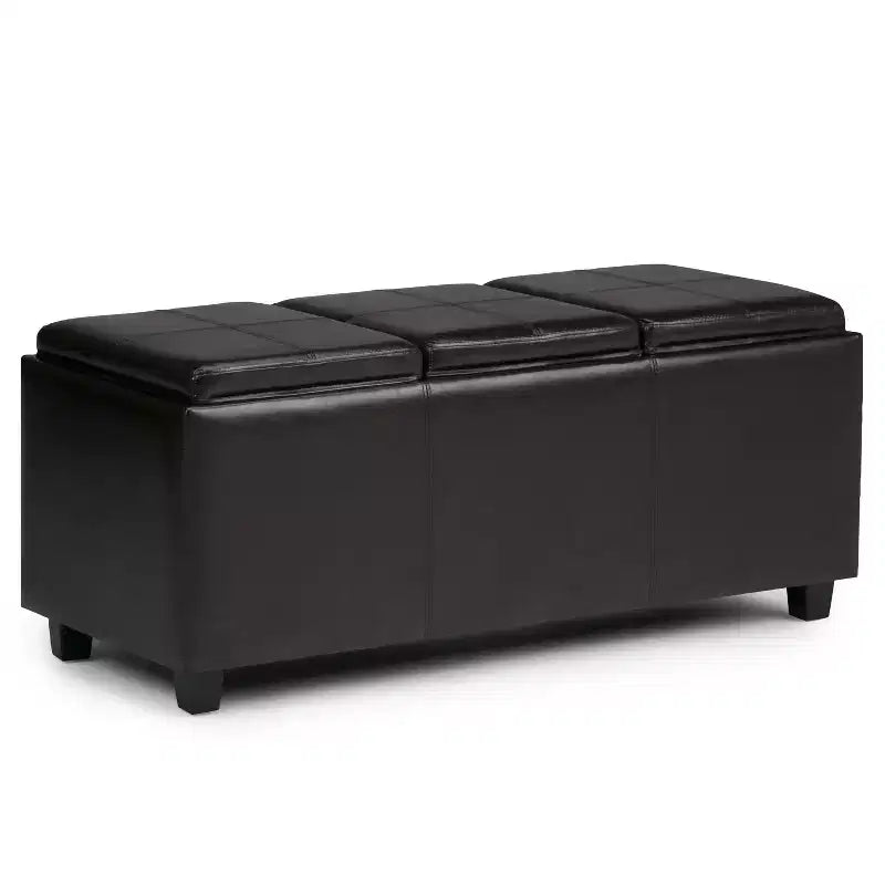 Okak 42IN Wide Storage Ottoman with 3 Flip-Over Serving Trays, Bench with Storage and Child Safety Hinges, End Of Bed Bench for Bedroom