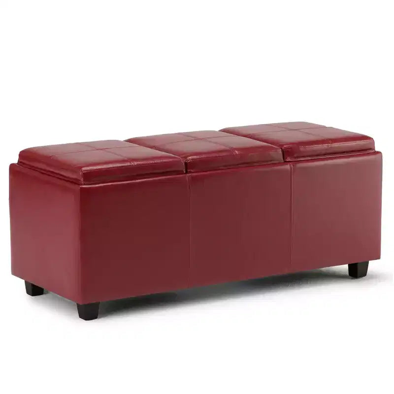 Okak 42IN Wide Storage Ottoman with 3 Flip-Over Serving Trays, Bench with Storage and Child Safety Hinges, End Of Bed Bench for Bedroom