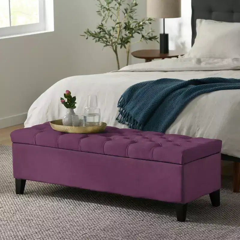 TUYOHW Modern Storage Bench with Upholstered End of Bed Bench Bedroom Vanity Stool with Button Tufted Entryway Bench for Living Room, Entryway