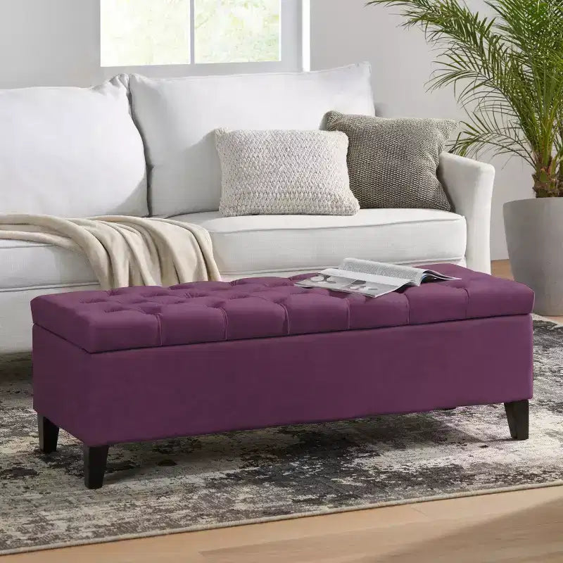 TUYOHW Modern Storage Bench with Upholstered End of Bed Bench Bedroom Vanity Stool with Button Tufted Entryway Bench for Living Room, Entryway
