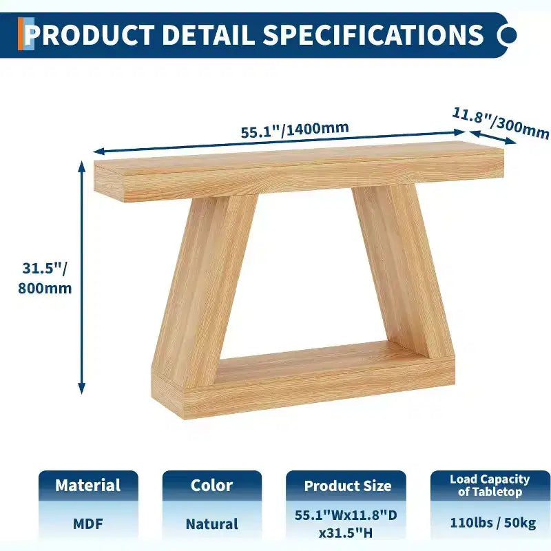 2-Tier Sofa Table with Open Storage Shelves, 55 Inch Farmhouse Narrow Console Table, Industrial Wooden Entryway Table