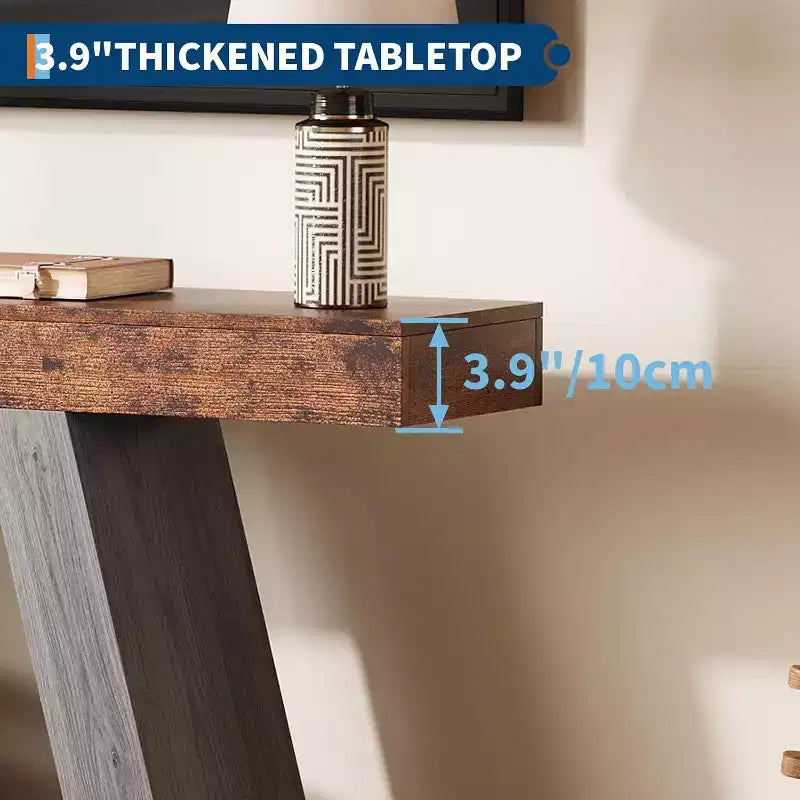 2-Tier Sofa Table with Open Storage Shelves, 55 Inch Farmhouse Narrow Console Table, Industrial Wooden Entryway Table