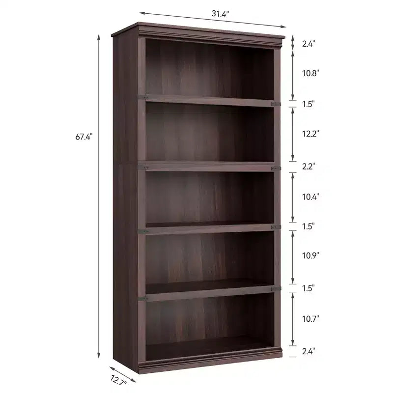 5-Tier Farmhouse Bookcase with Open Display Shelves, 67.4 Tall Wooden Storage Bookcase for Home Office, Living Room, Bedroom