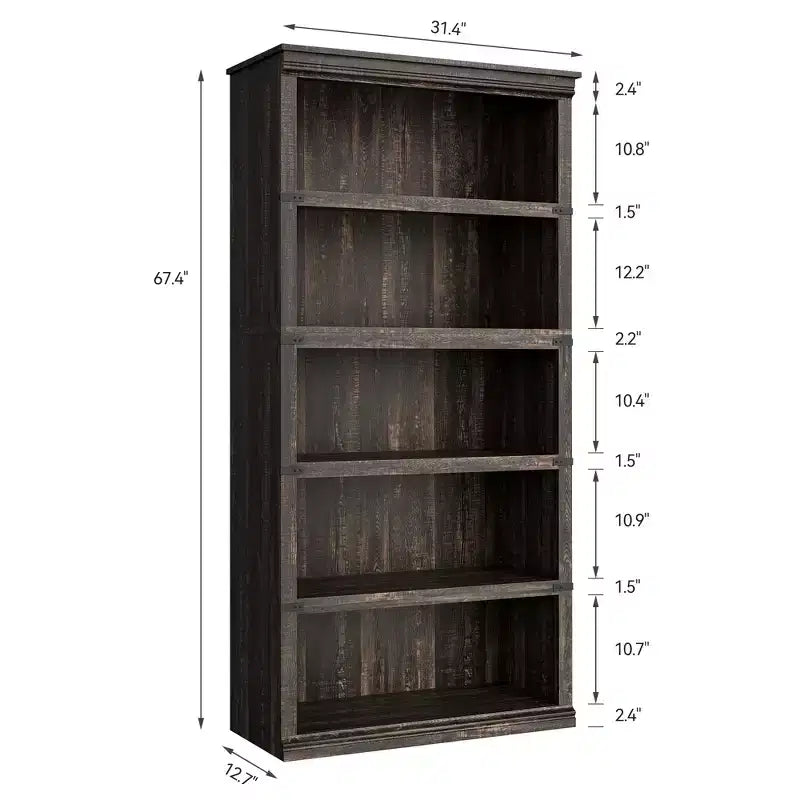 5-Tier Farmhouse Bookcase with Open Display Shelves, 67.4 Tall Wooden Storage Bookcase for Home Office, Living Room, Bedroom