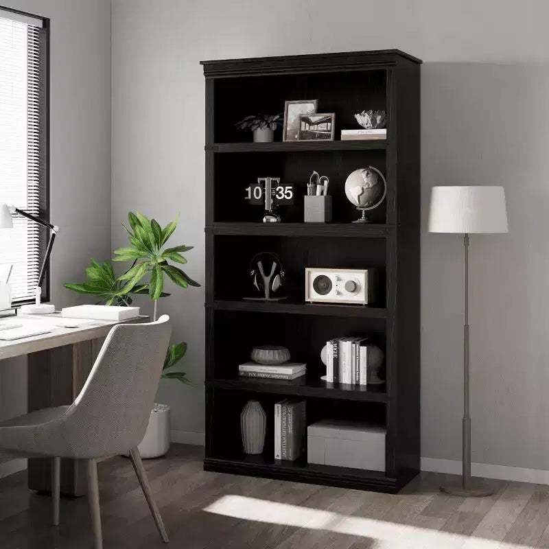 5-Tier Farmhouse Bookcase with Open Display Shelves, 67.4 Tall Wooden Storage Bookcase for Home Office, Living Room, Bedroom